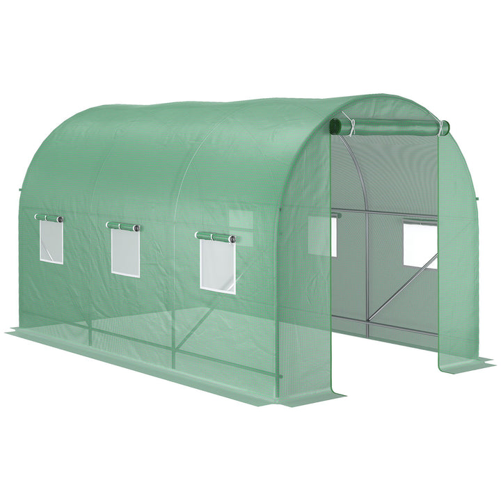Drivhus 350x200x200cm plastdrivhus til tomathus med dør, 6 vinduer, galvaniseret stålfilmtunnel, pe, stabil drivhusplantetunnel, inklusive jordankre og reb, grøn