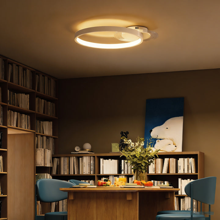 Loftlampe, loftslampe med design med to ringe, rund 50 x 40 x 7,4 cm, hvid