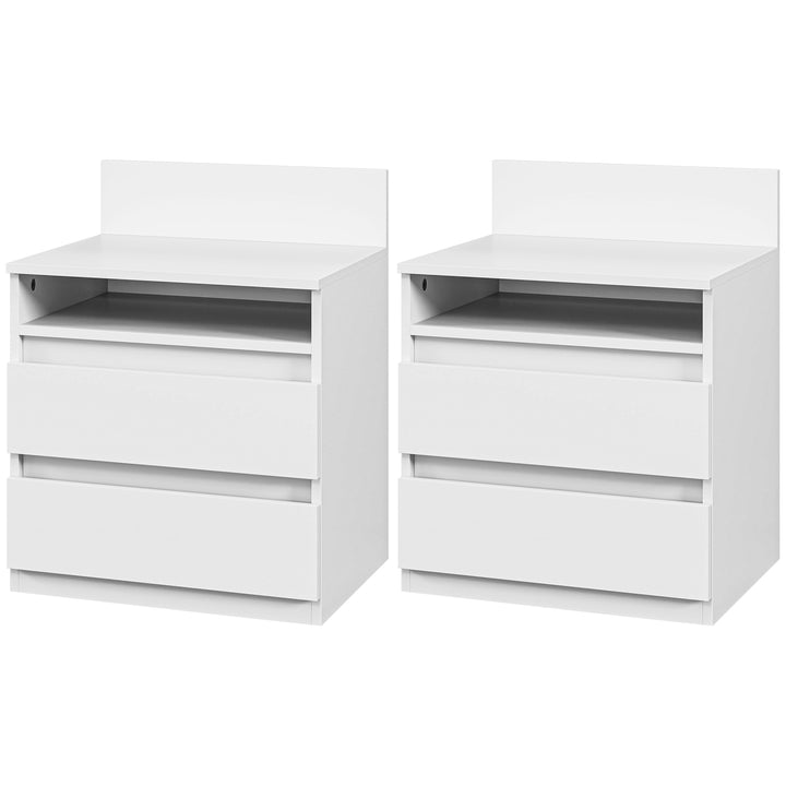 Sæt med 2 natborde med skuffer og opbevaring, moderne sidebord til soveværelse, hvid
