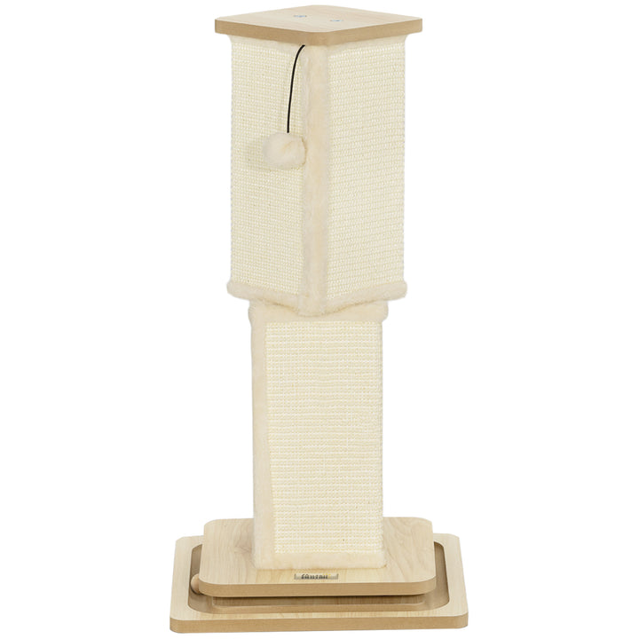 3-I-1 kradsetræ med legestang, legebold, sisal, op til 5 kg, 34 x 34 x 67 cm, eg/creme