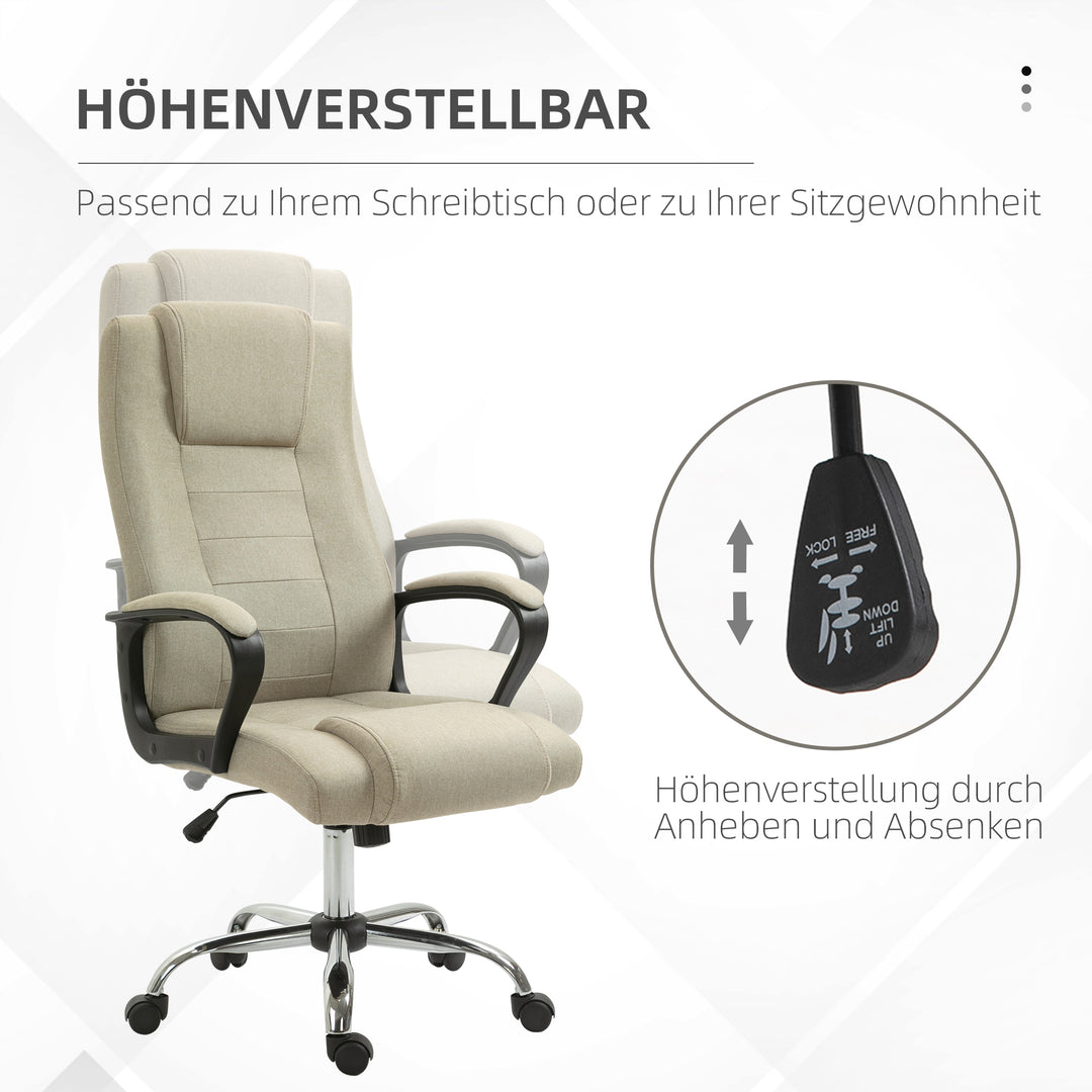 Kontorstol i linnedlook, højdejusterbar, gyngefunktion, 5 hjul, beige