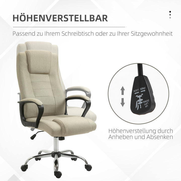Kontorstol i linnedlook, højdejusterbar, gyngefunktion, 5 hjul, beige