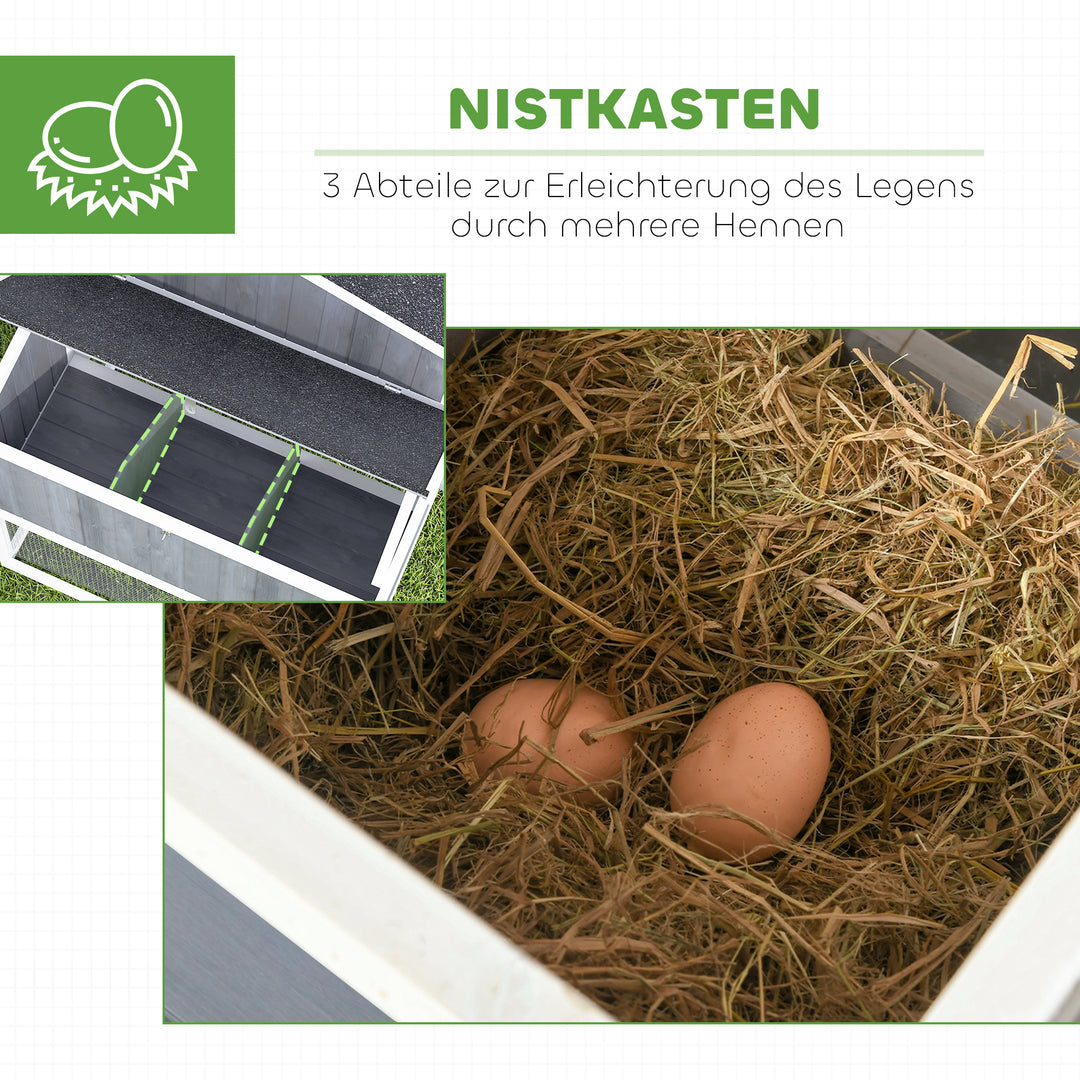 Hønsehus med løbegård til 3-4 kyllinger, 3-delt redekasse, 1,9 m² areal, fyrretræ, grå