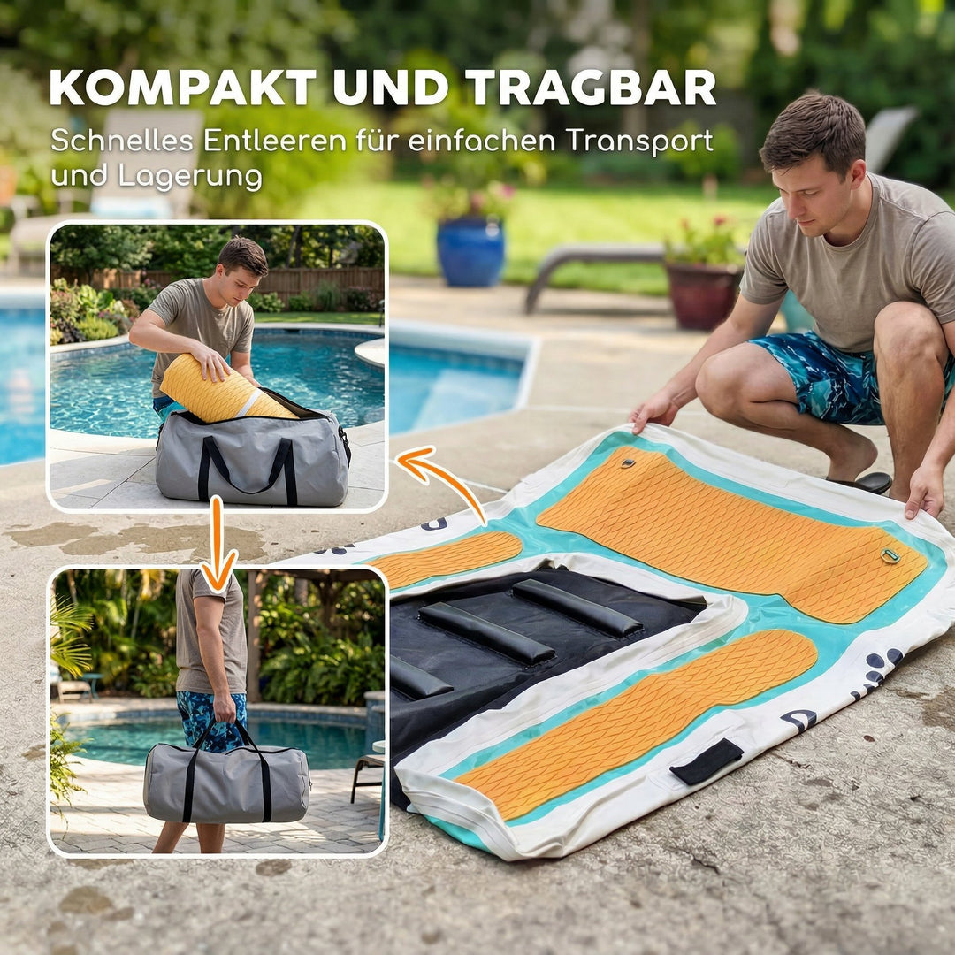 Oppustelig vandrampe til hunde, hunderampe til pools, 151x102 cm, bærbar hundebåd med skridsikker EVA-overflade, orange