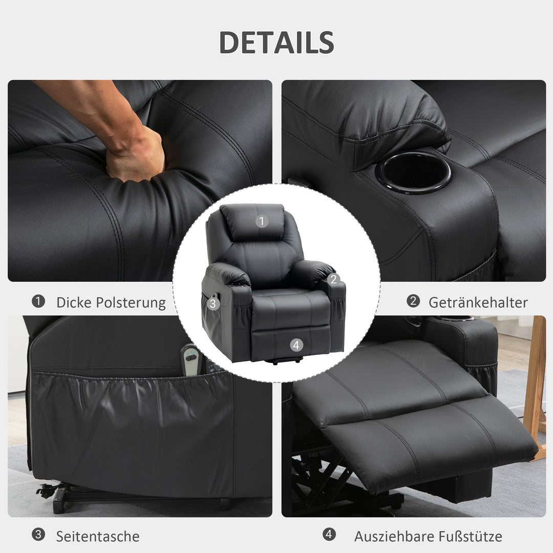 Lænestol, massagestol, lænestol, 8 massagetilstande, elegant kunstlæder, sort, 88 x 99 x 106 cm