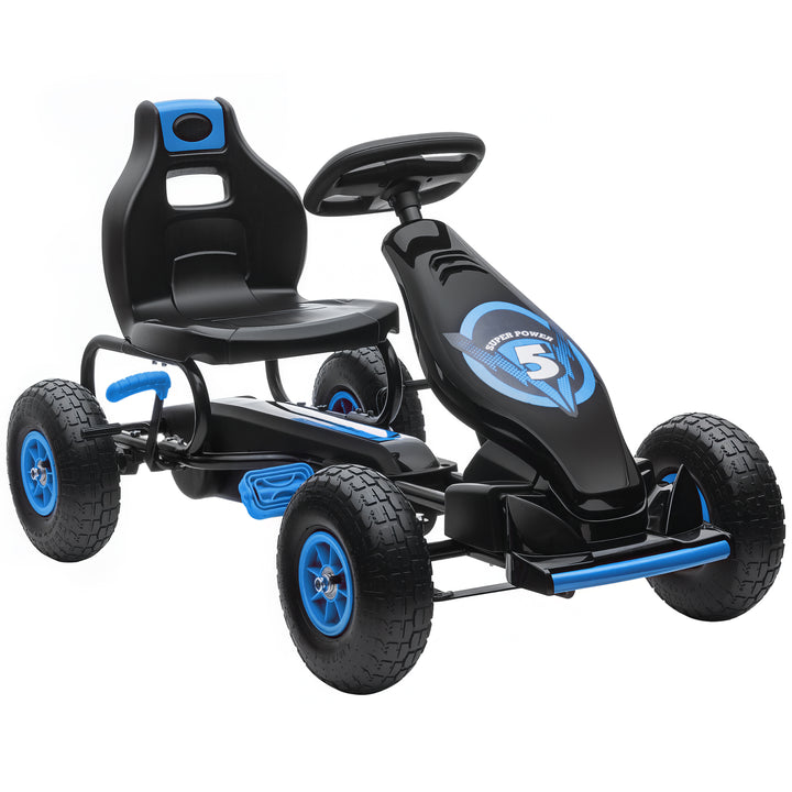 Børne gokart med pedaler og justerbart sæde, indendørs og udendørs, fra 5 år, blå og sort, 121 x 58 x 61 cm
