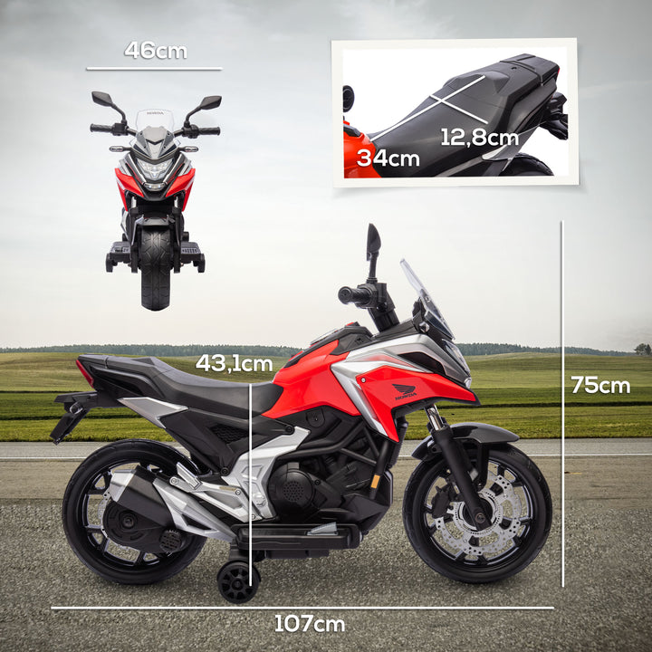 Elektrisk børnemotorcykel, Honda, 3 km/t, musik og lys, 3-6 år, op til 30 kg, rød