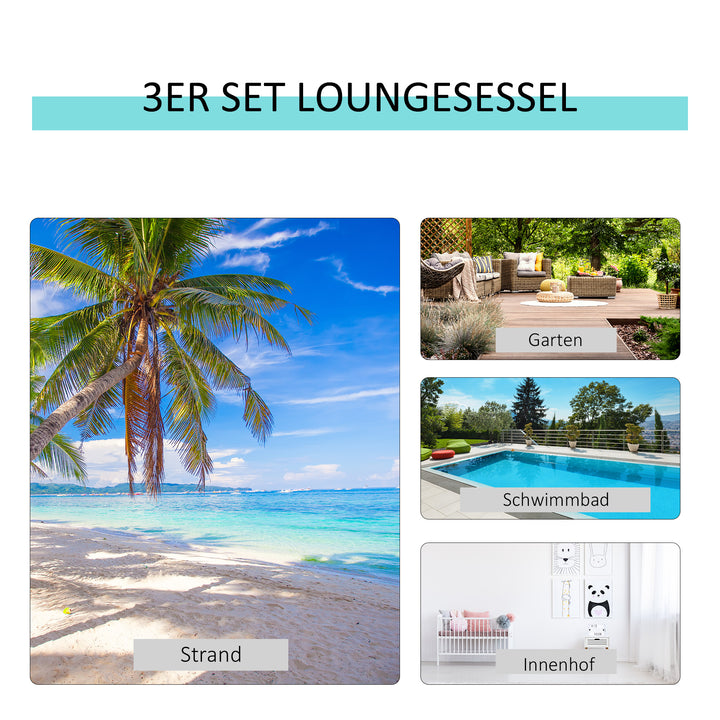 3-delt haveliggestolsæt, 2 liggestole og 1 sidebord, metalstel, grå+sort