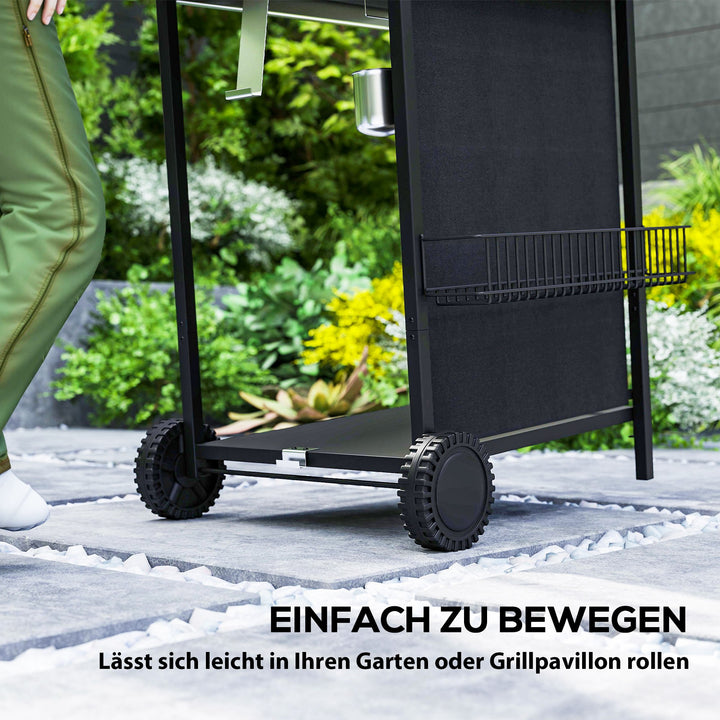 Gasgrill 7 KW grillvogn inkl. 3 brændere, sidebrænder, hjul, låg, 107 x 54 x 96 cm, sort