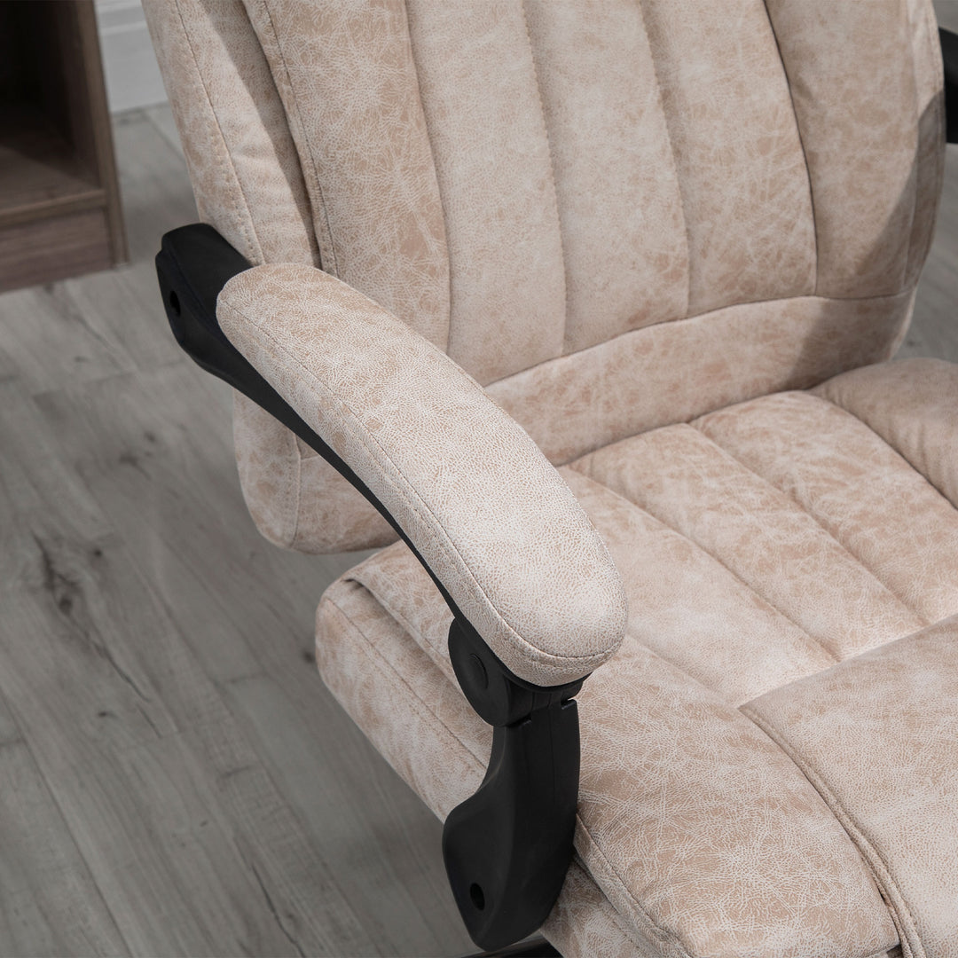 Kontorstol drejestol med hældningsfunktion fodstøtte kontorstol sædehøjdejustering stol skrivebordsstol mikrofiber plast metal nylon beige+sort+sølv 63 x 71 x 110-118 cm