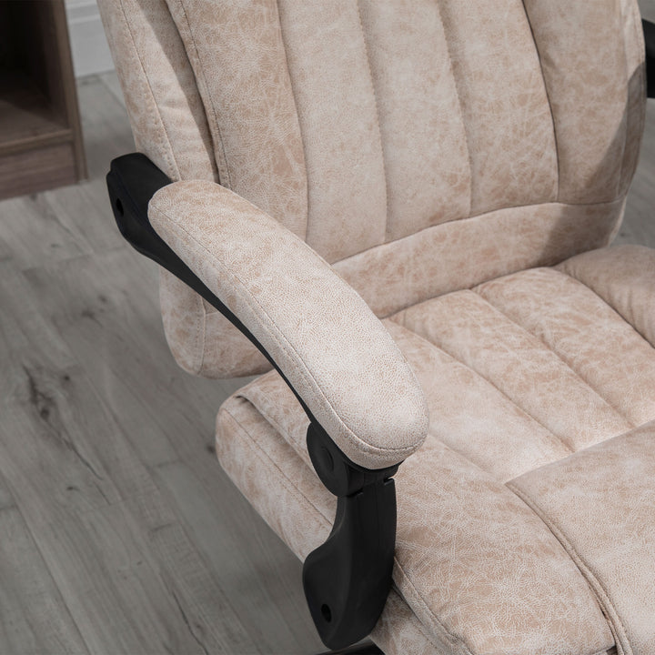 Kontorstol drejestol med hældningsfunktion fodstøtte kontorstol sædehøjdejustering stol skrivebordsstol mikrofiber plast metal nylon beige+sort+sølv 63 x 71 x 110-118 cm