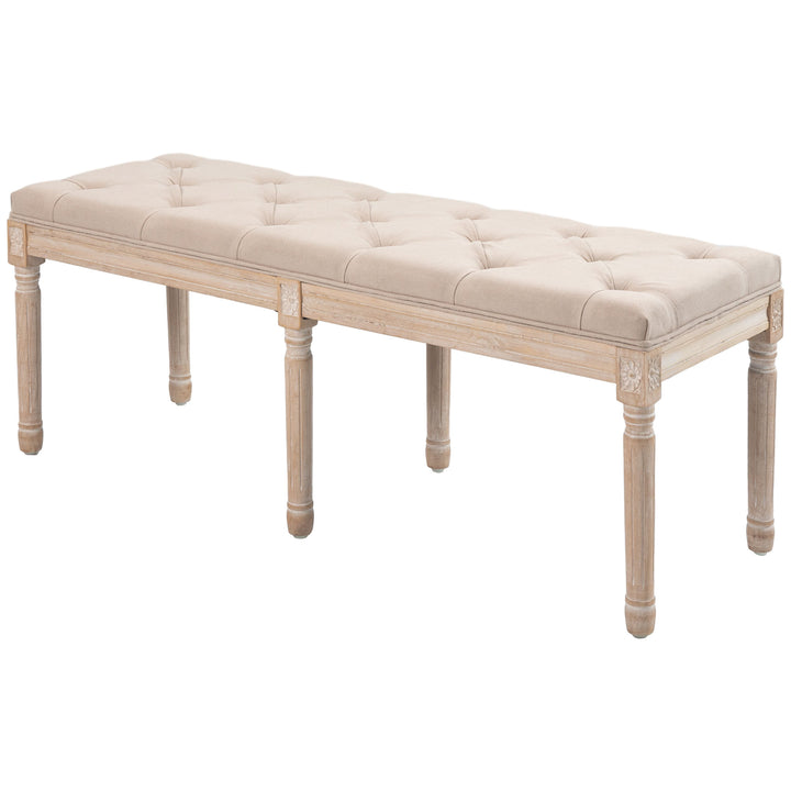Bænk vintage design vintage bænk, knapsyninger, drejede ben, shabby chic, creme + hvid