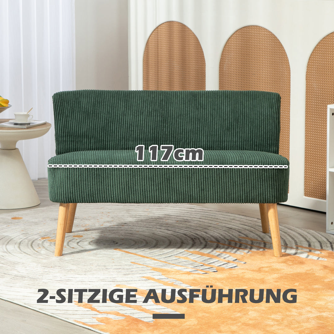 2-Personers polstret sofa, træ, fløjlsblød polyester, skum, 117 x 56,5 x 77 cm, grøn