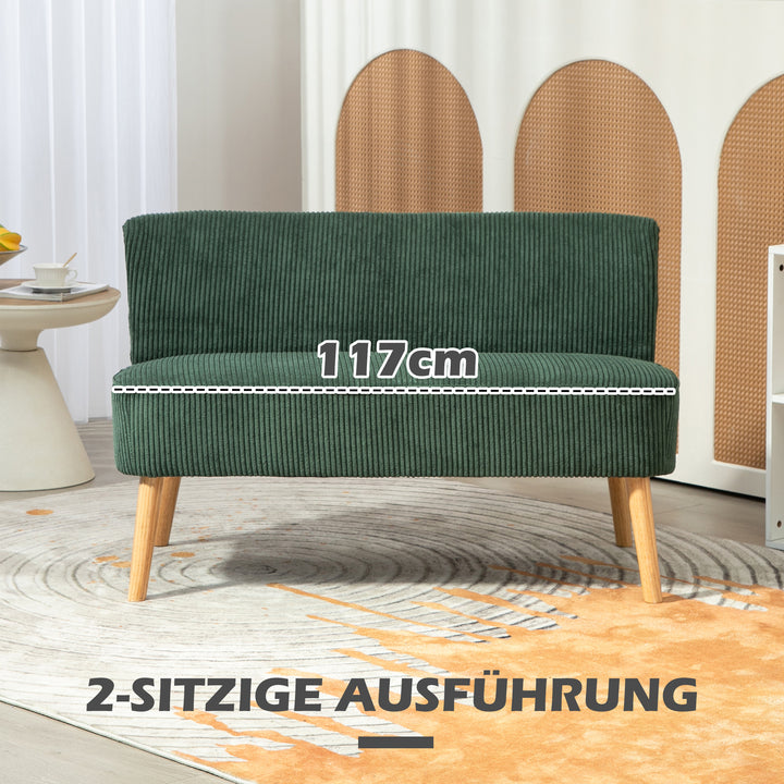 2-Personers polstret sofa, træ, fløjlsblød polyester, skum, 117 x 56,5 x 77 cm, grøn
