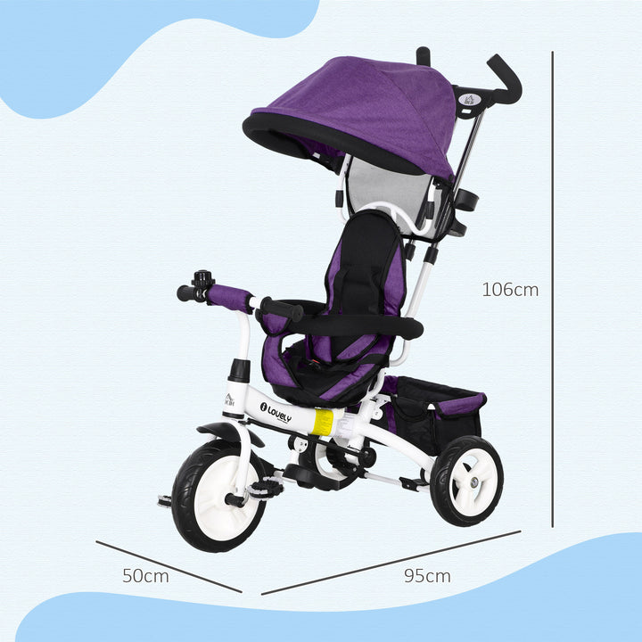 6-I-1 børnetrecykel med skubbehåndtag, kaleche, sele, opbevaringskurv, til 1-5 år, blå