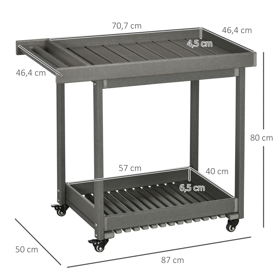 Serveringsvogn med håndklædeholdere, 1 nederste hylde, 4 hjul, 87 cm x 50 cm x 80 cm, mørkegrå