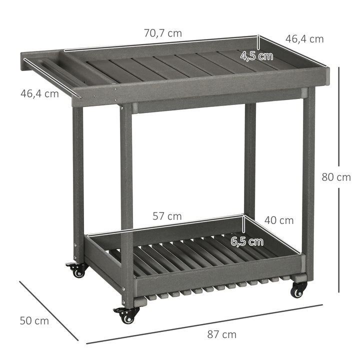 Serveringsvogn med håndklædeholdere, 1 nederste hylde, 4 hjul, 87 cm x 50 cm x 80 cm, mørkegrå