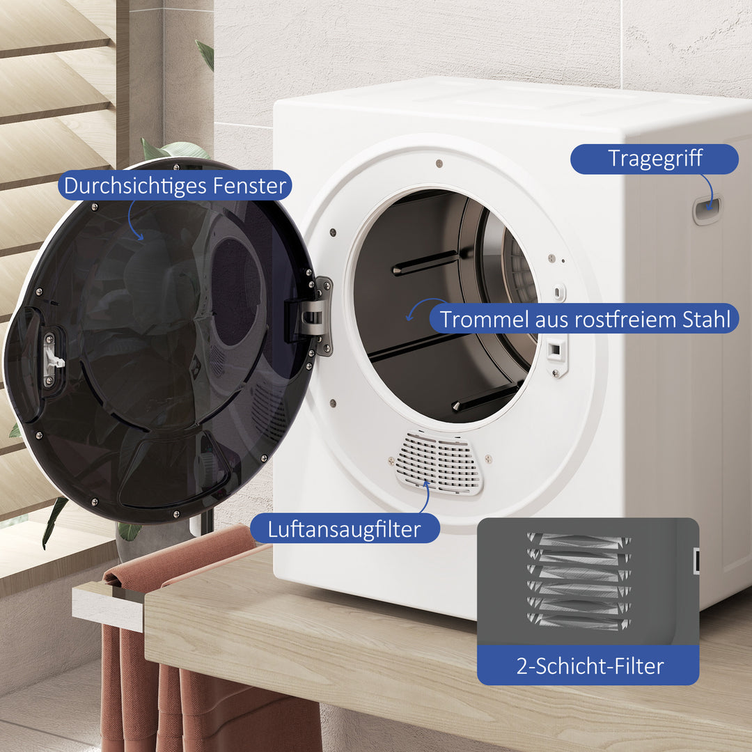 Mini tørretumbler 4 kg med 4 programmer, 2 varmeniveauer, sterilisering op til 65℃, 850W til tøj
