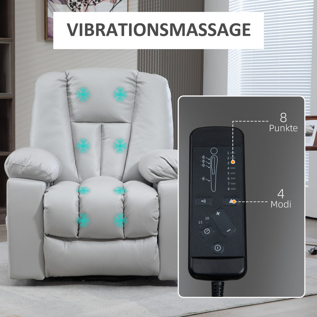 Massagestol lænestol seniorstol, fjernbetjening, sidelommer, 94 cm x 96 cm x 106 cm, grå
