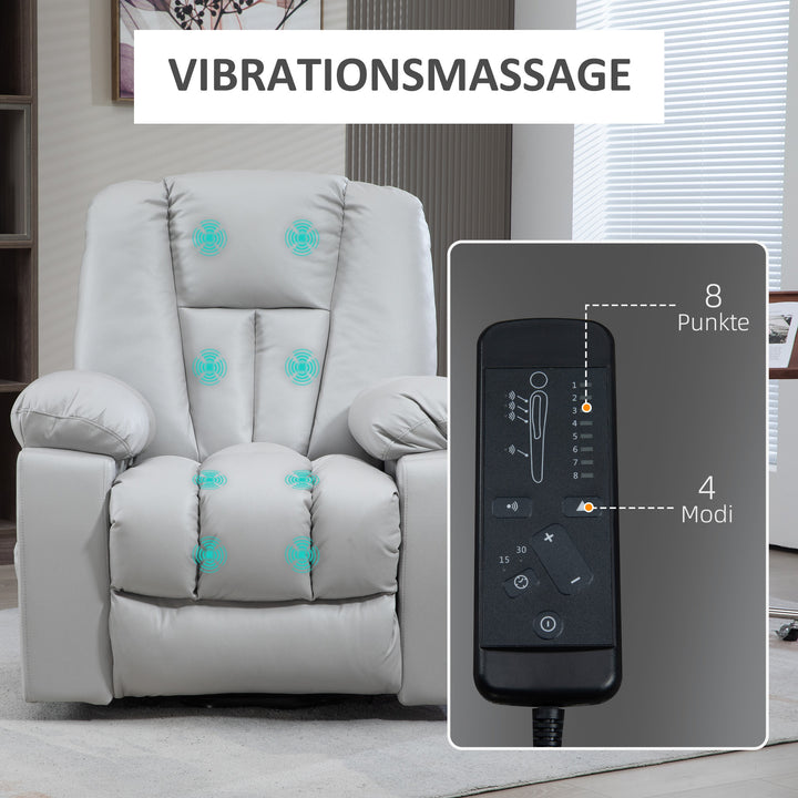 Massagestol lænestol seniorstol, fjernbetjening, sidelommer, 94 cm x 96 cm x 106 cm, grå