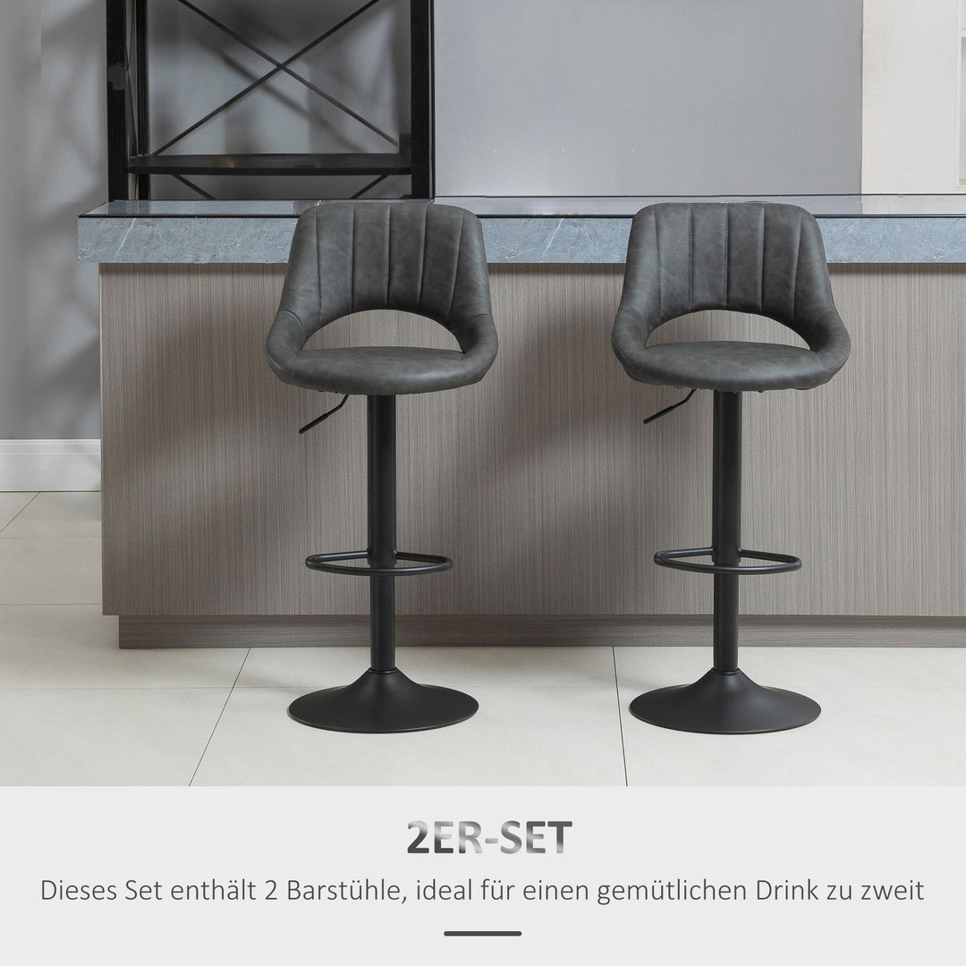 Barstolsæt med 2, læderlook, drejelig, højdejusterbar, fodstøtte, metalstel, 44 x 49 x 90-110 cm, grå