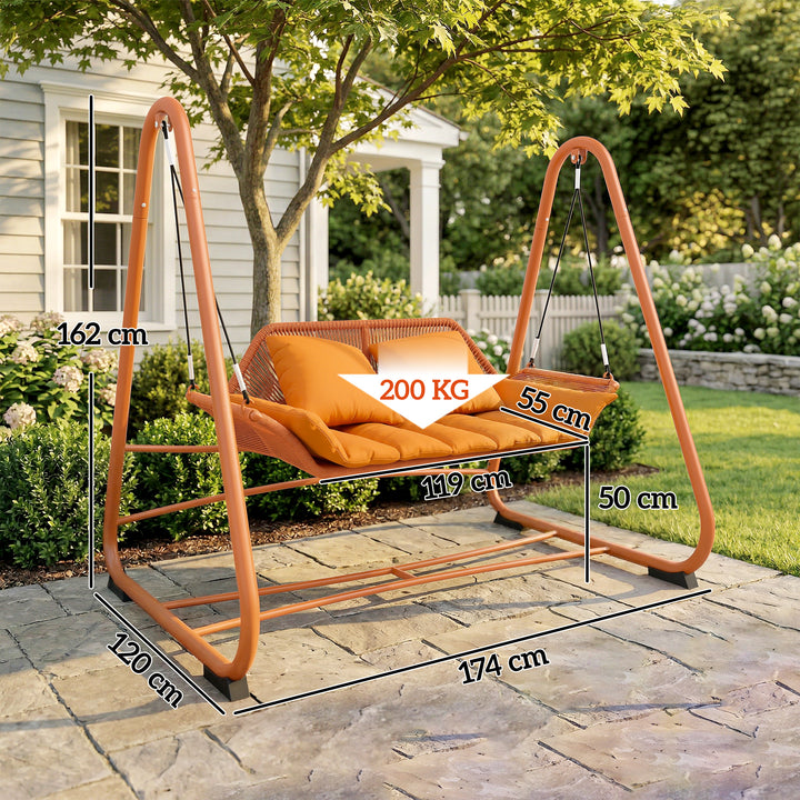 Hollywood gynge, havegynge med hynder, stel, til haven, balkon, 174 x 120 x 162 cm, metal, terrakotta