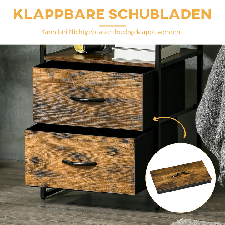Stueskab, sideskab, stofskuffer, mdf, stålstel, brun