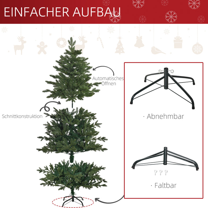 Kunstigt juletræ 180 cm, kunstigt grantræ med 748 spidser, 3 forskellige bladformer, flammehæmmende, med metalfod til indendørs brug