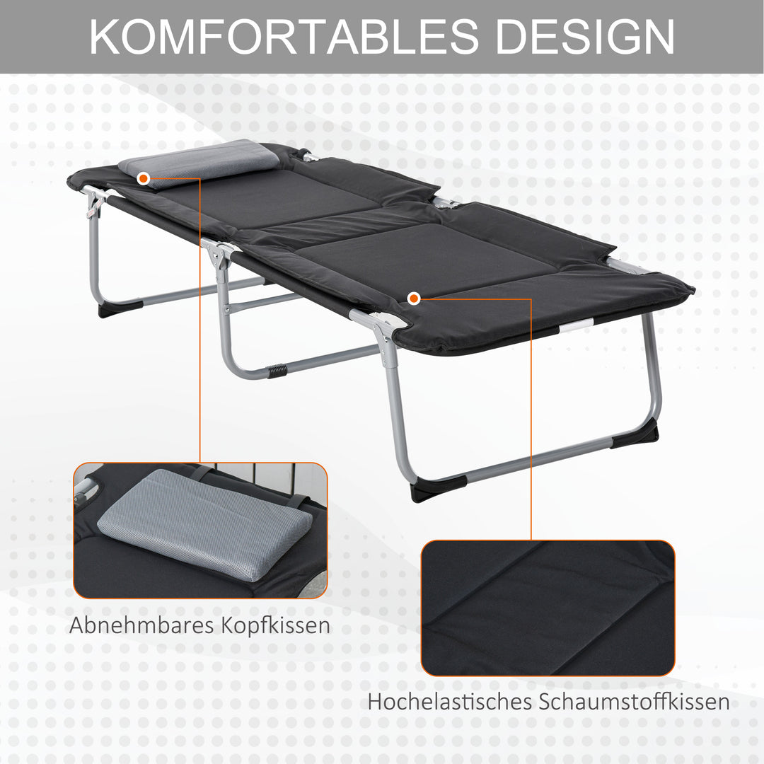 Campingseng, sammenklappelig seng med pude, camping liggestol til udendørs campingrejser, 183 x 66 x 33 cm