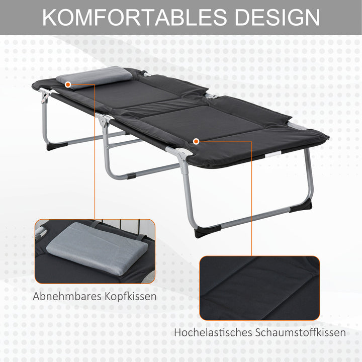 Campingseng, sammenklappelig seng med pude, camping liggestol til udendørs campingrejser, 183 x 66 x 33 cm