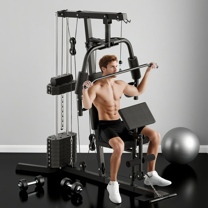 Kraftværk med 45 kg vægtblok 180 x 108 x 200 cm stål sort