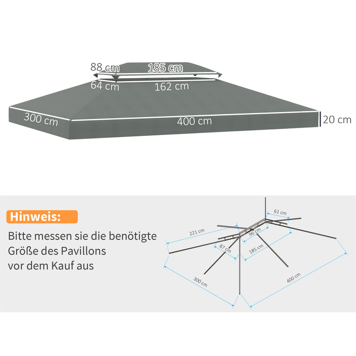 Udskiftningstag til 3x4m metalpavillon, vandafvisende pavillontag til havepavillon, festtelt, havetelt, polyester, mørkegrå
