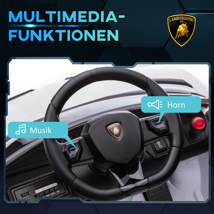 Elektrisk børnebil, licenseret lamborghini aventador, mågevingedøre, musik, horn, til 3-5 år, hvid
