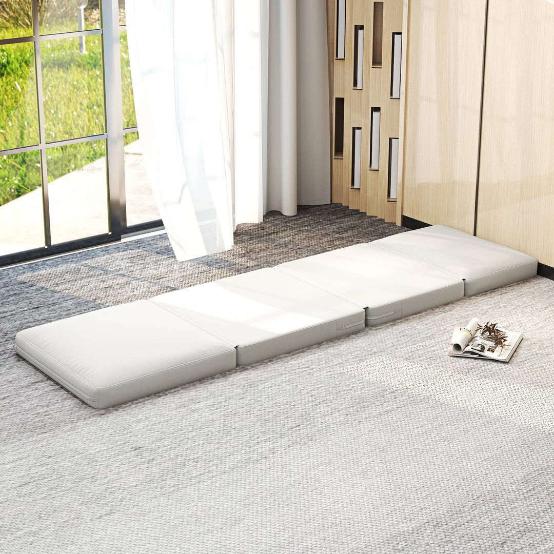 Sammenklappelig gulvstol med hynde, konvertibel polstret sofa, stue, gæsteværelse, kontor, 75 x 268 x 18 cm, cremehvid