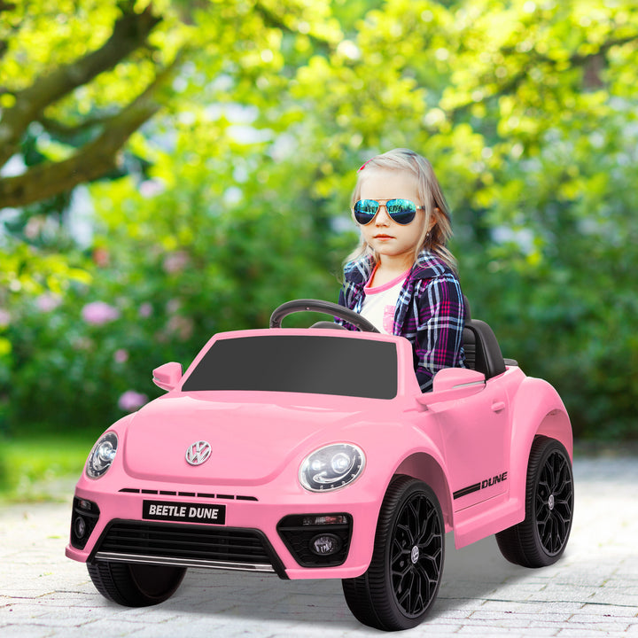 Aiyaplay elektrisk børnebil, vw beetle, 3-5 km/t, med fjernbetjening og musik, pink