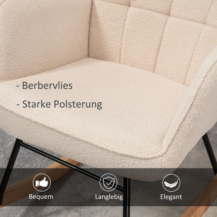 Retro gyngestol, massivt træ, lænestol, afslappende lænestol, 98 cm x 71 cm x 101 cm, beige