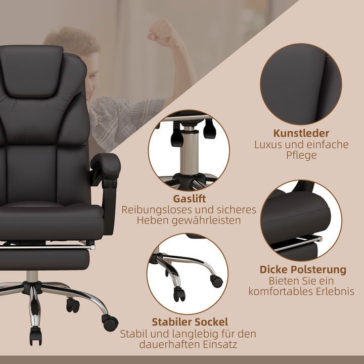 Kontorstol med massagefunktion, ergonomisk, lænestol, 63x57x118, brun