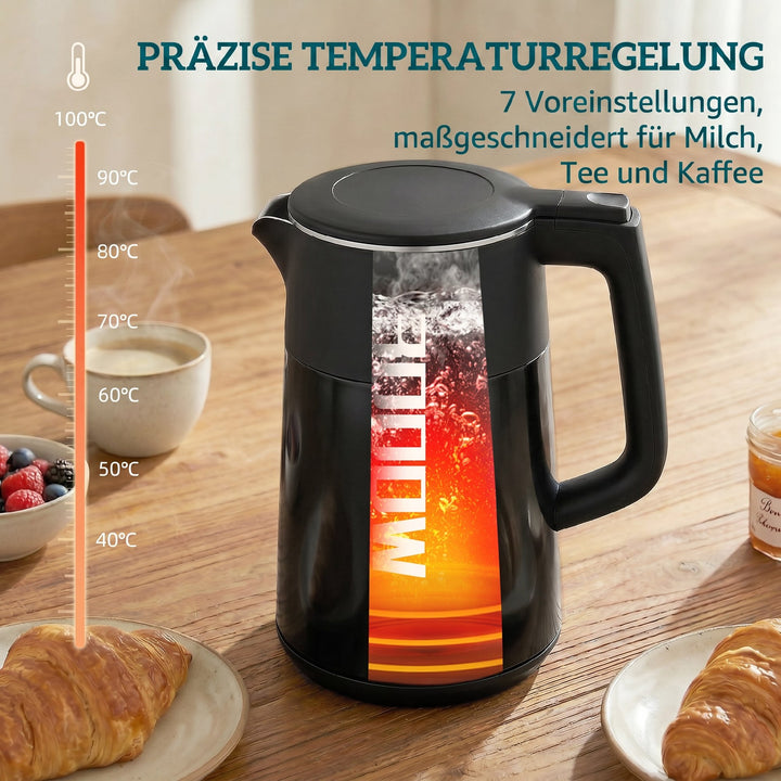 Elkedel, 1,7L, hurtigkogende, 2200W, med LED-display, varmholdningsfunktion, tørkogningsbeskyttelse, PTFE-fri