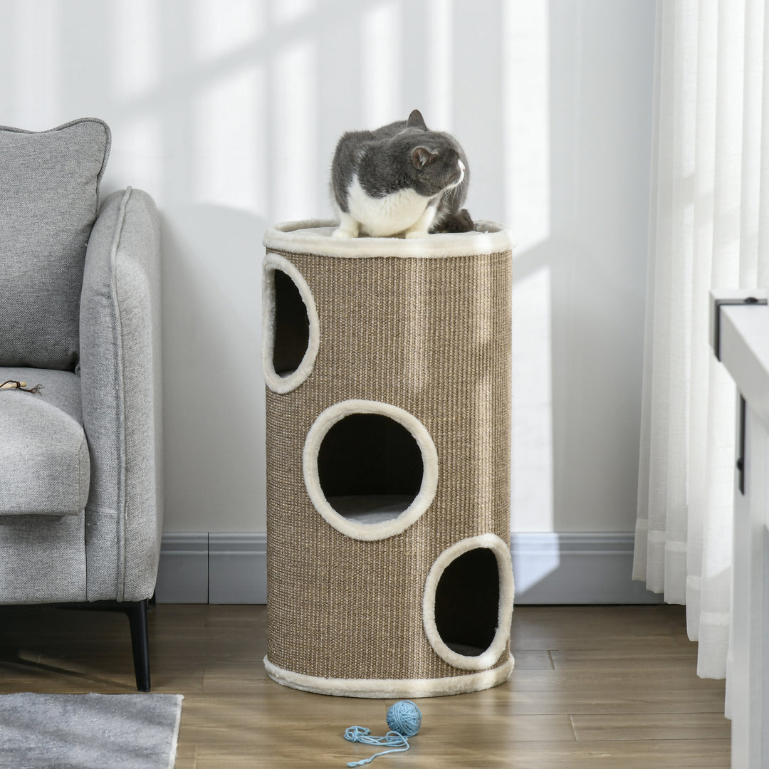 Kradsetønde til katte, blødt plys, sisal kradsetæppe, robust, 38 x 70 cm, brun