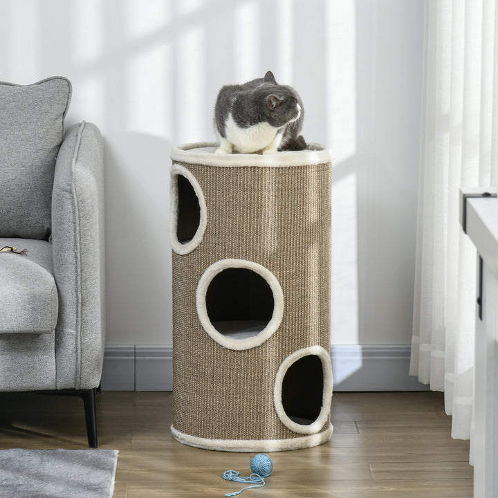 Kradsetønde til katte, blødt plys, sisal kradsetæppe, robust, 38 x 70 cm, brun