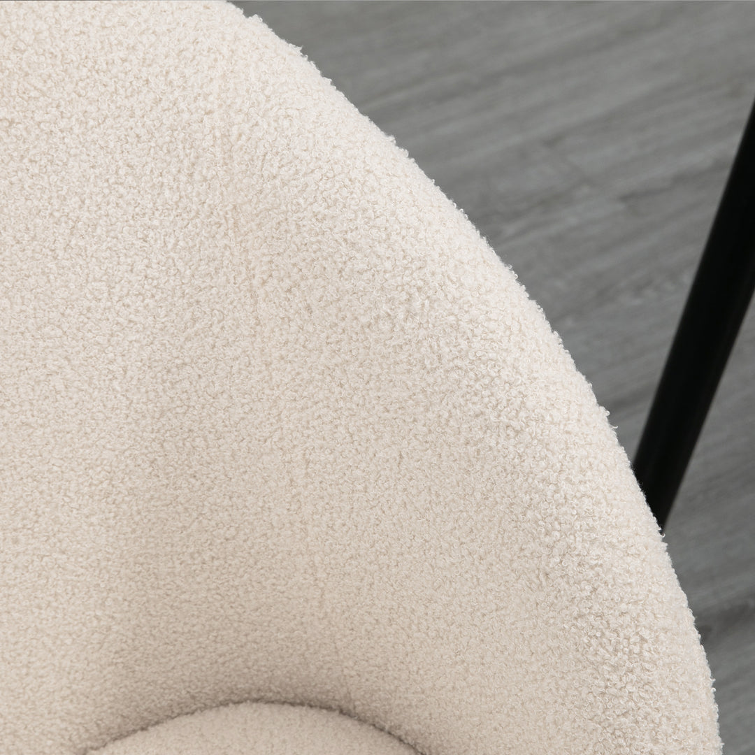 Sæt med 2 spisebordsstole, polstrede stofkøkkenstole med stålben, buet ryglæn, cremehvid