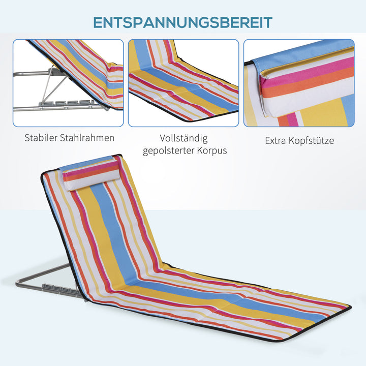Sæt med 2 strandmåtter, justerbare, foldbare, 124L x 53B x 37-50H cm, flerfarvede
