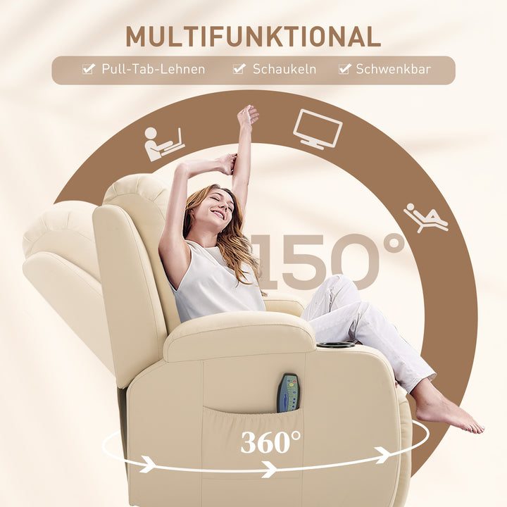 Massagestol, afslappende stol, gyngefunktion, 8 vibrationspunkter, inklusive fjernbetjening, creme