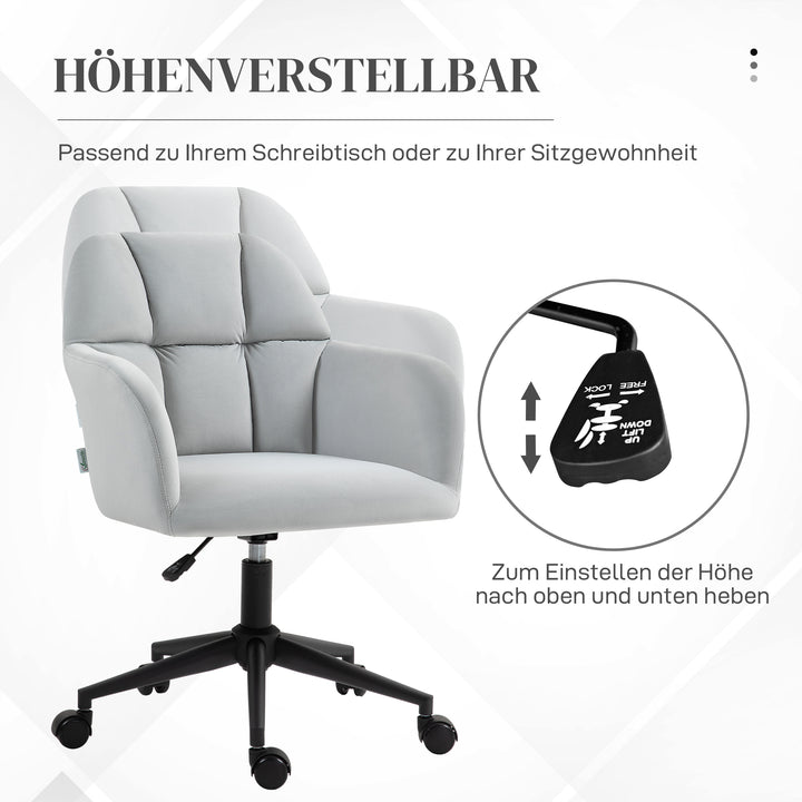 Kontorstol, ergonomisk, højdejusterbar, drejelig, fløjlslook, op til 120 kg, lysegrå