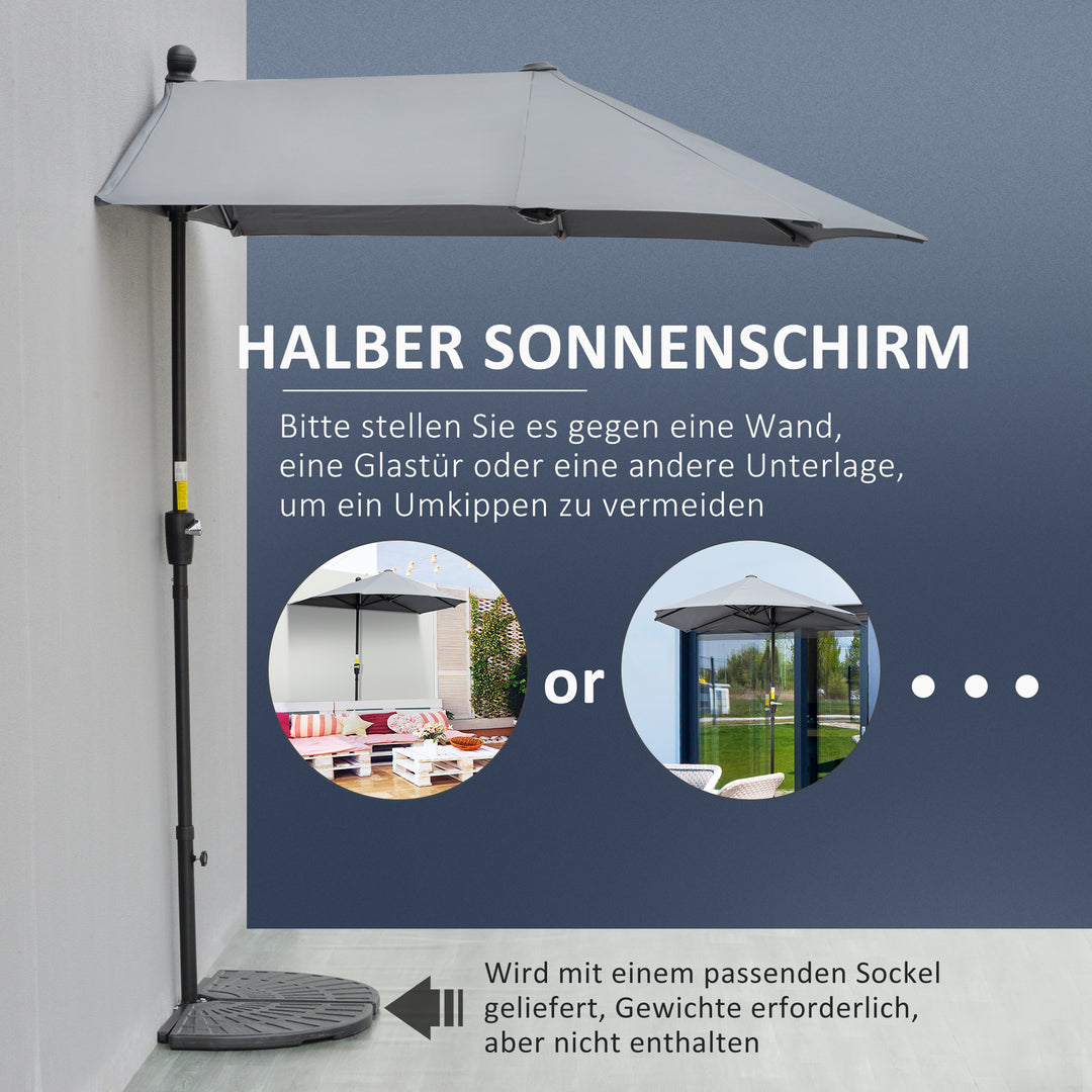 2 x 2 m parasol, halvrund parasol, balkonparasol med holder, vandafvisende til have, terrasse, gårdhave, 100% polyester, mørkegrå