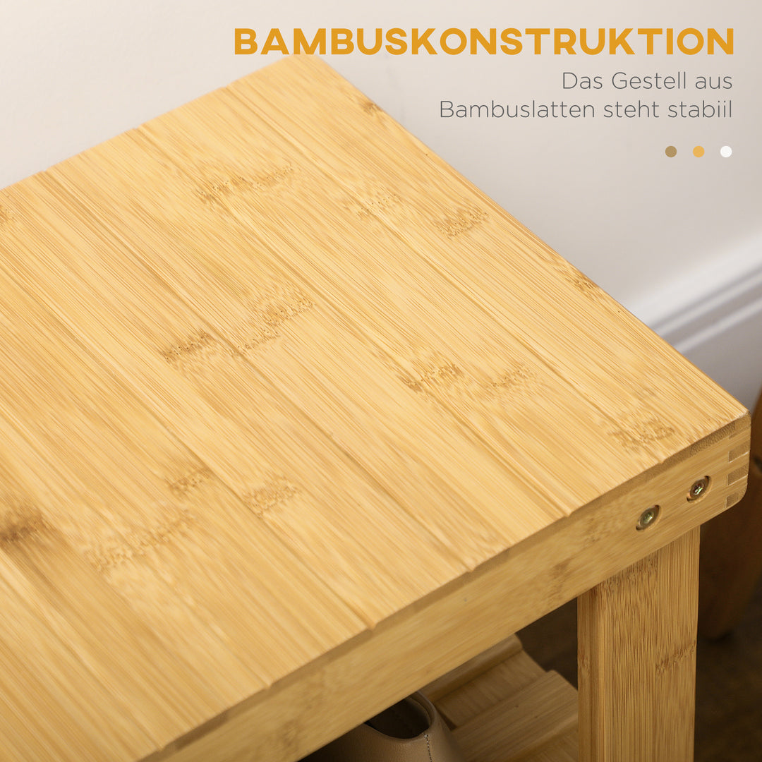 Skobænk, 3 niveauer, plads til 6-9 par sko, op til 130 kg, bambus, 70 x 28 x 45 cm