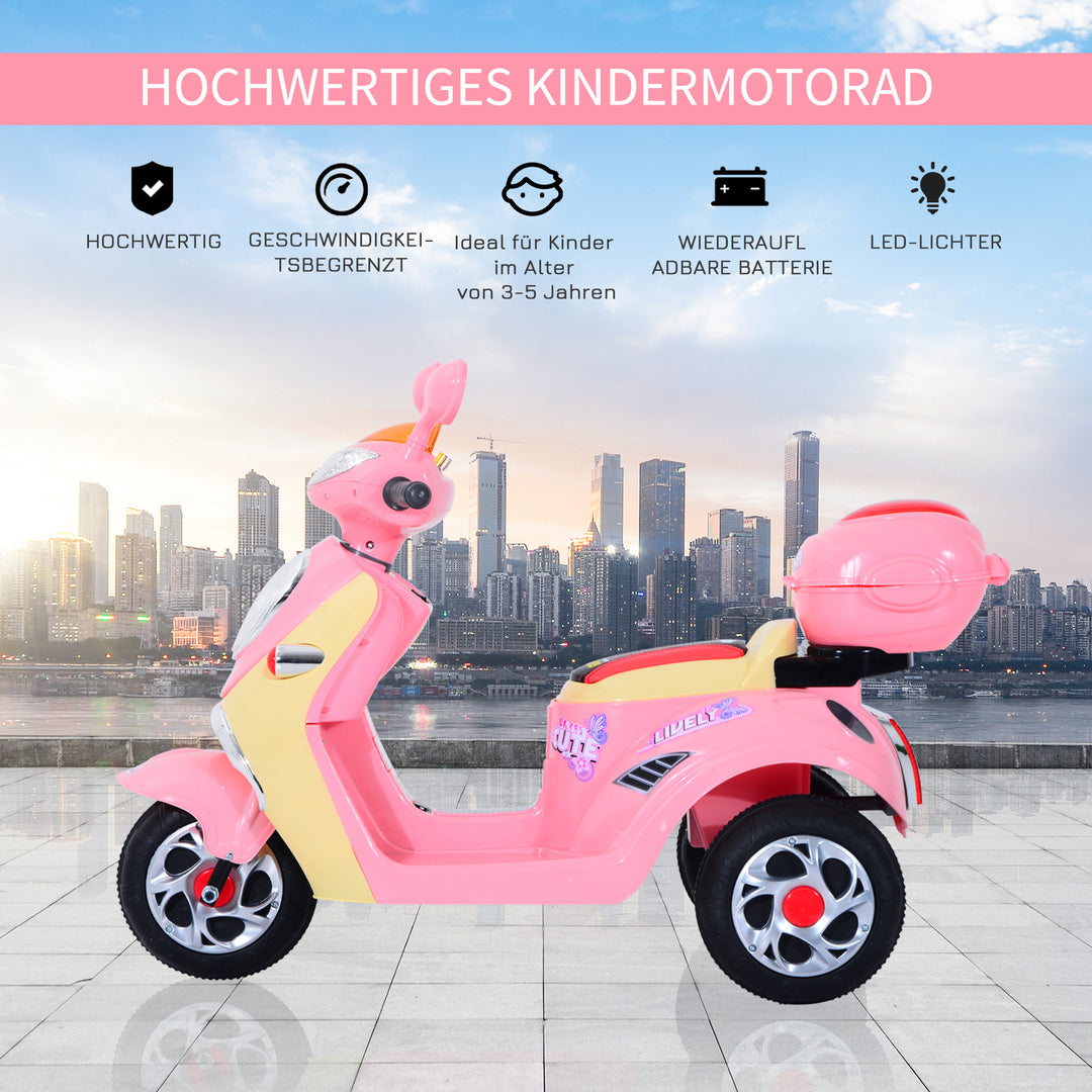 Elektrisk børnemotorcykel, elbil, børnekøretøj, trehjulet cykel, 6V, metal+PP, 108x51x75cm (lyserød+gul)