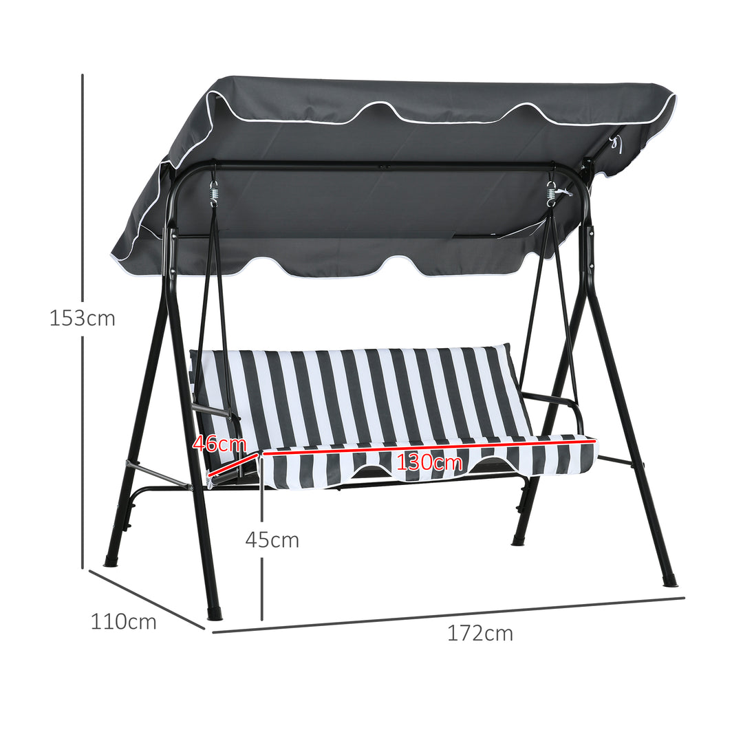Hollywood gynge, havegynge, 3-personers gyngebænk med tag, stål, 172 x 110 x 153 cm, grå+hvid
