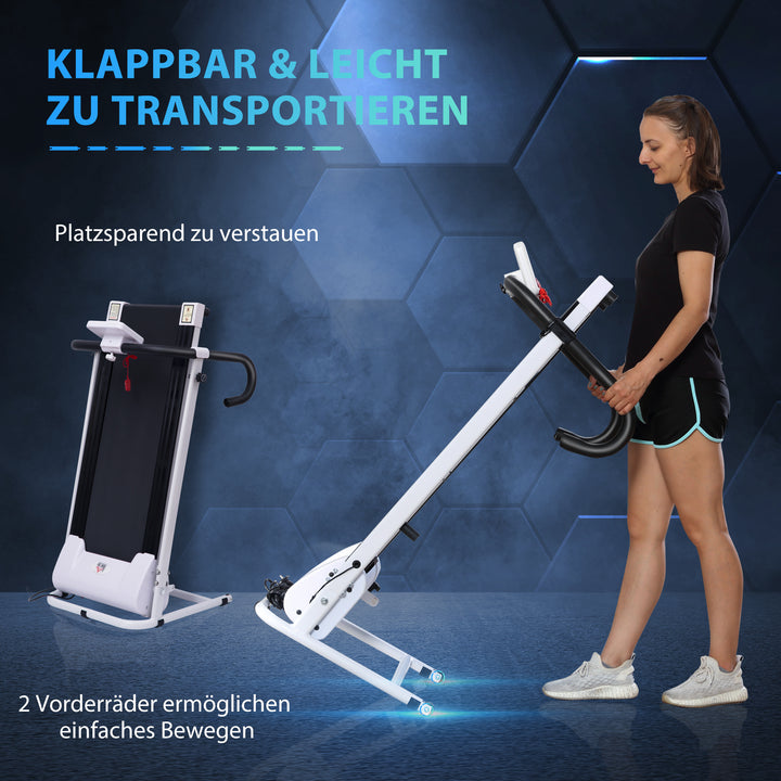 Foldbart løbebånd med 12 programmer og mobiltelefonholder 71 x 128 x 122 cm stål sort