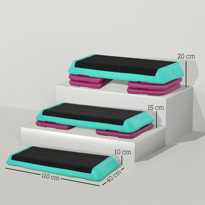 Step board højdejusterbar fitness stepper 3 niveauer (10/15/20 cm) skridsikker stepbænk til hjemmefitness kontor plastik sort+grøn+lilla